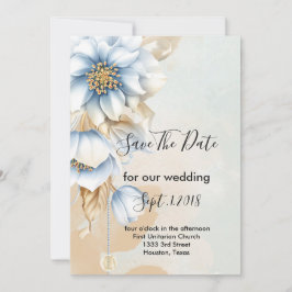 Vintag Blau-Blümchen Save the Date Einladung