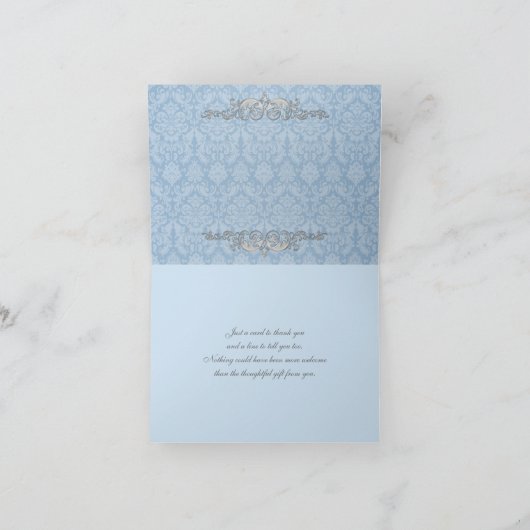 Vintag Blau, Grau Damask Danke Karte (Innenseite)