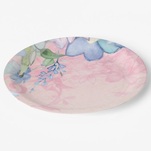 Vintag Blau und Rosa Pappteller (Schrägansicht)