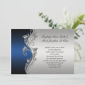 Vintag Blau und Silber Einladung zur Hochzeit (Stehend Vorderseite)