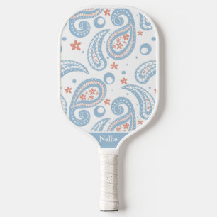 Vintag Blau und Terracotta Pink Paisley Pickleball Schläger