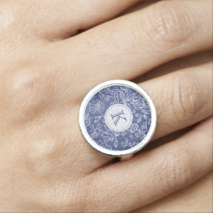 Vintag Blau und Weiß Mit Monogramm Ring