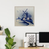 Vintag Blau und Weiß Poster (Heimbüro)