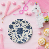 Vintag Blau + Weiß wirbeln Botanische Blüte Pappteller (Party)