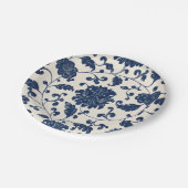 Vintag Blau + Weiß wirbeln Botanische Blüte Pappteller (Schrägansicht)