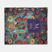 Vintag-blaue Floral-Monogramm Fleecedecke (Vorderseite (Horizontal))