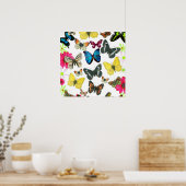 Vintag-blaue, gelb-farbige Schmetterlinge Poster (Küche)