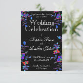 Vintag-blaue Rose-Hochzeit Einladung (Stehend Vorderseite)