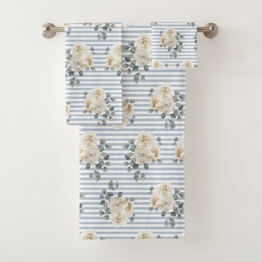 Vintag Blaue Streifen Blumenmuster Shabby Chic Badhandtuch Set (Insitu)
