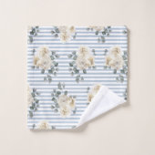 Vintag Blaue Streifen Blumenmuster Shabby Chic Badhandtuch Set (Waschlappen)
