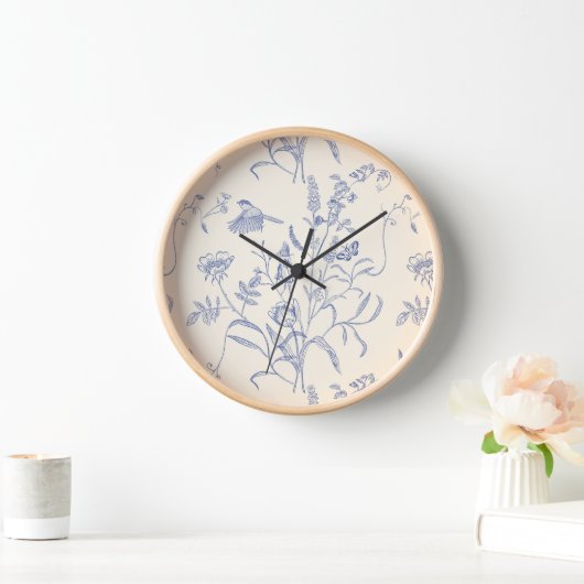 Vintag Blaue Vögel und Blume botanisch Uhr (Zuhause)