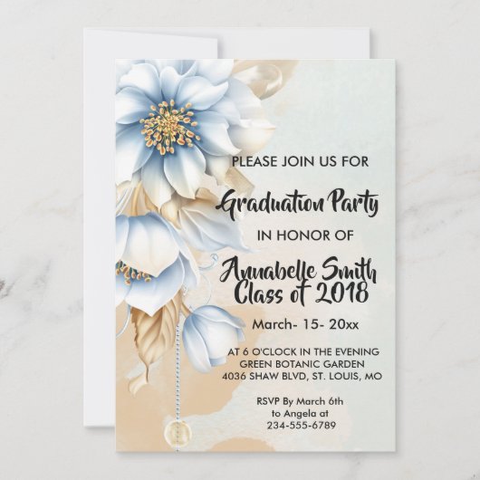 Vintag Blauer Abschluss Einladung (Vorderseite)