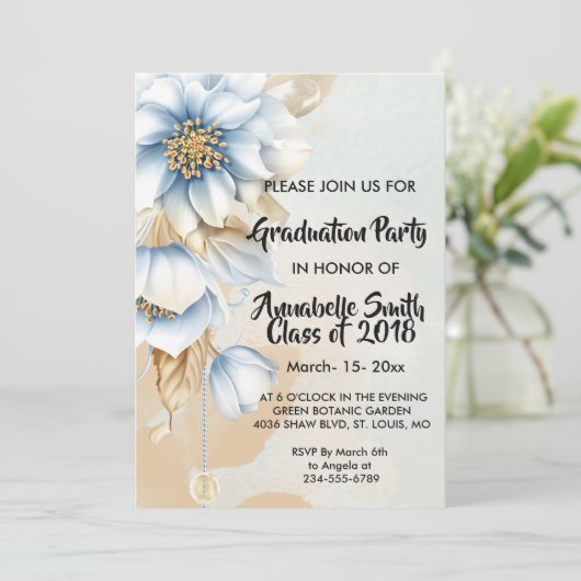 Vintag Blauer Abschluss Einladung (Stehend Vorderseite)