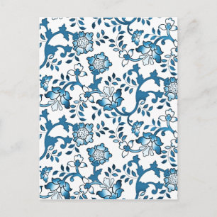 Vintag Blauer Blumenmuster Postkarte