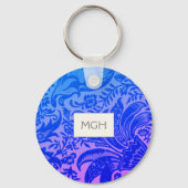 Vintag-Blauer Botanischer Monogramm Schlüsselanhänger (Vorderseite)
