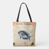 Vintag Blauer Fisch, Französisch-Blumenbilder Tasche (Rückseite)