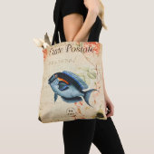 Vintag Blauer Fisch, Französisch-Blumenbilder Tasche (Von Nahem)