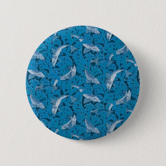 Vintag Blauer Fisch und Meeresalgen: Jugendstil Button (Vorderseite)