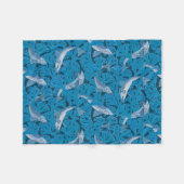 Vintag Blauer Fisch und Meeresalgen: Jugendstil Fleecedecke (Vorderseite (Horizontal))