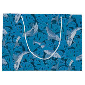 Vintag Blauer Fisch und Meeresalgen: Jugendstil Große Geschenktüte (Rückseite)