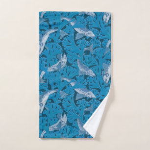 Vintag Blauer Fisch und Meeresalgen: Jugendstil Handtuch