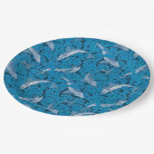 Vintag Blauer Fisch und Meeresalgen: Jugendstil Pappteller (Schrägansicht)