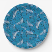 Vintag Blauer Fisch und Meeresalgen: Jugendstil Pappteller (Vorderseite)