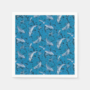Vintag Blauer Fisch und Meeresalgen: Jugendstil Serviette