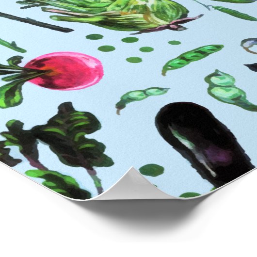 Vintag Blauer Gemüsegarten Poster (Ecke)