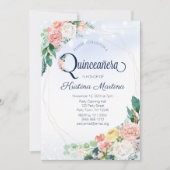 Vintag Blauer Rosa Floral Quinceanera Geburtstag Einladung (Vorderseite)