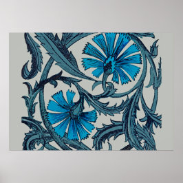 Vintag-blaues antikes Grafikdesign der Blume Poster
