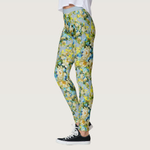 Vintag-Blaues Blumenmuster-Blume-Muster Yoga Leggings