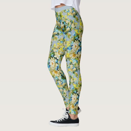 Vintag-Blaues Blumenmuster-Blume-Muster Yoga Leggings (Links)
