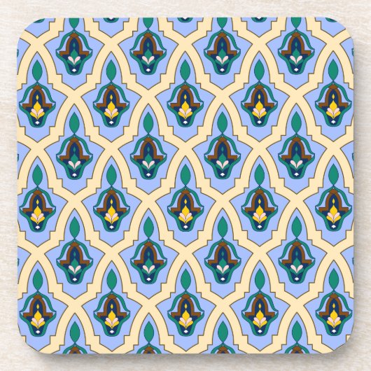 Vintag-blaugelbe marokkanische Tracerpatter Getränkeuntersetzer (Vorderseite)