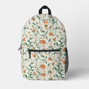 Vintag blaugrüne Blätter und orangefarbenes Blumen Bedruckter Rucksack