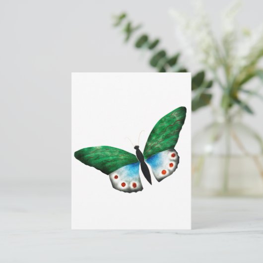 Vintag-blaugrüne Schmetterlingsillustrierung Postkarte (Stehend Vorderseite)
