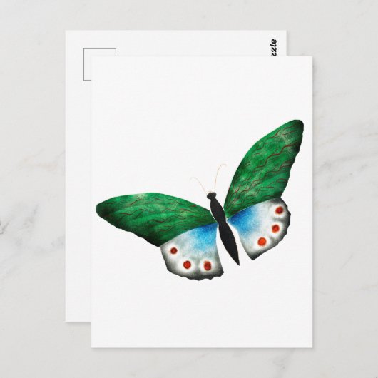 Vintag-blaugrüne Schmetterlingsillustrierung Postkarte (Vorne/Hinten)