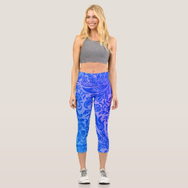 Vintag-blaurosa-florales botanisches Muster Capri Leggings