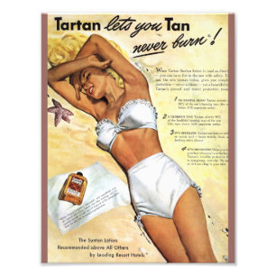 Vintag Blonde Girl Tanning Lotion Ad Foto