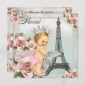 Vintag Blonde Princess Paris Babydusche Einladung (Vorne/Hinten)