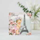 Vintag Blonde Princess Paris Babydusche Einladung (Stehend Vorderseite)