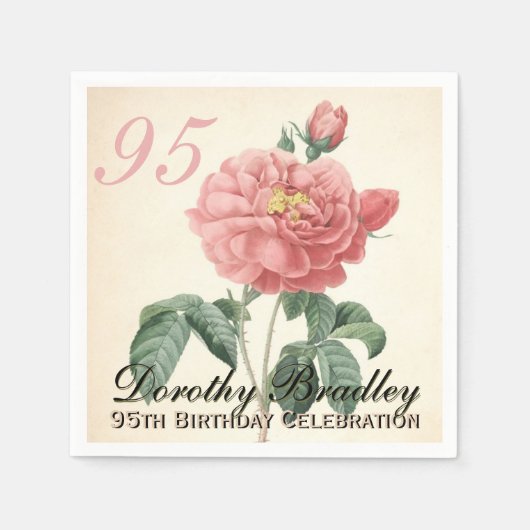 Vintag Blooming Rose 95. Geburtstagspartei PN Serviette (Vorderseite)