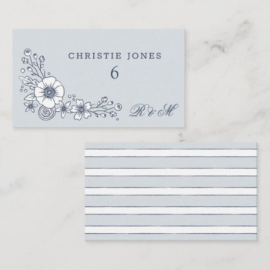 Vintag Blooms Blumenhochzeit Platzkarte - Blau Begleitkarte (Vorne/Hinten)