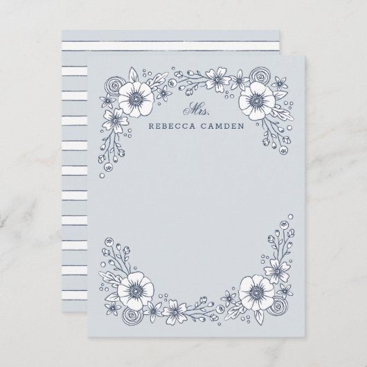 Vintag Blooms Blumenstationerkarte - Blau Dankeskarte (Vorne/Hinten)