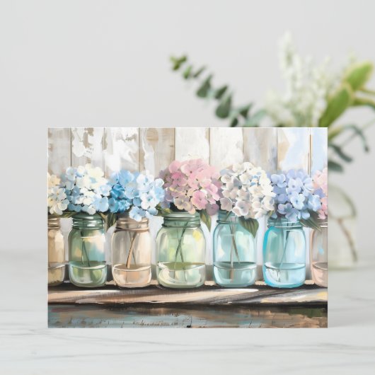 Vintag Blossom Hydrangea Mason Jars Ankündigung (Stehend Vorderseite)