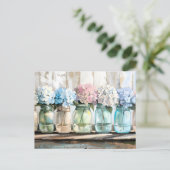 Vintag Blossom Hydrangea Mason Jars Feiertagspostkarte (Stehend Vorderseite)