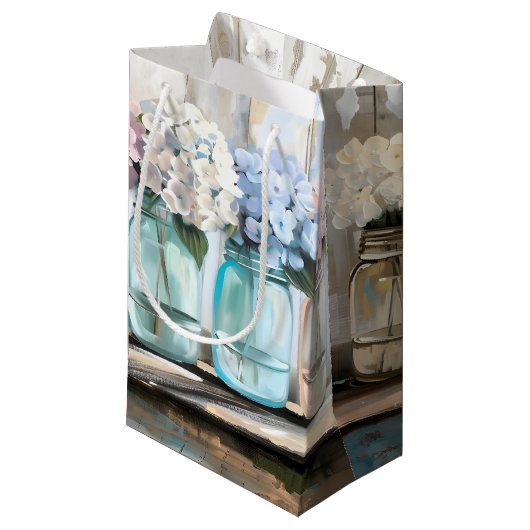 Vintag Blossom Hydrangea Mason Jars Kleine Geschenktüte (Vorderseite Schrägansicht)