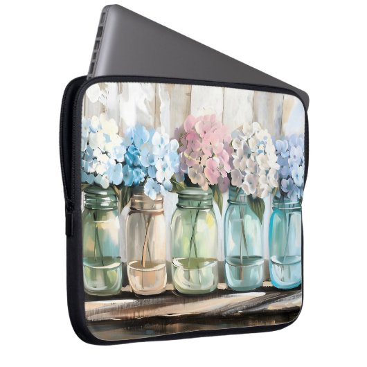 Vintag Blossom Hydrangea Mason Jars Laptopschutzhülle (Vorne Rechts)