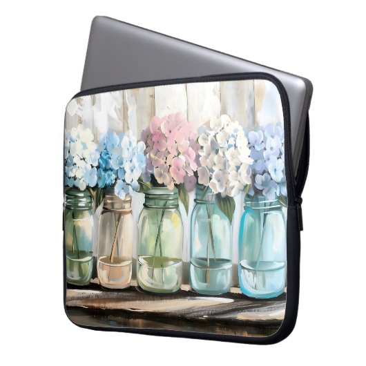 Vintag Blossom Hydrangea Mason Jars Laptopschutzhülle (Vorderseite Links)