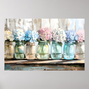 Vintag Blossom Hydrangea Mason Jars Poster